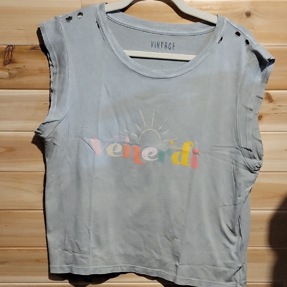 Vintage Light Slate Blue Distressed Muscle Tee